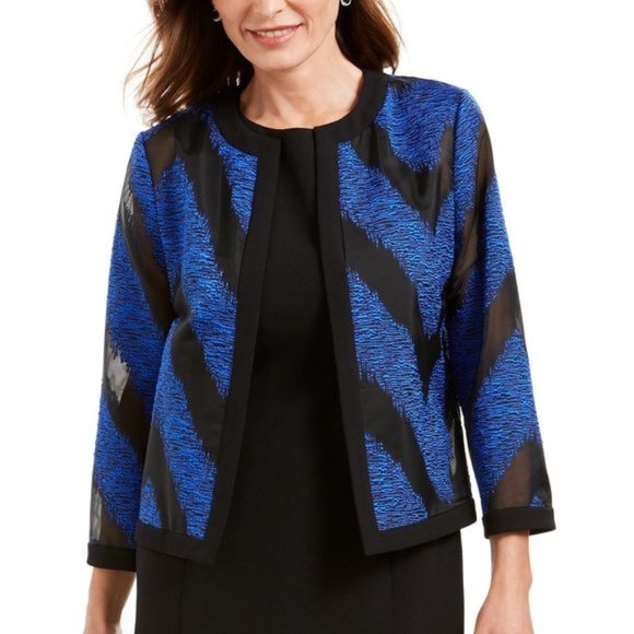 Kasper Women's Organza Mixed-Texture Flyaway Jacket Blue Size 6
